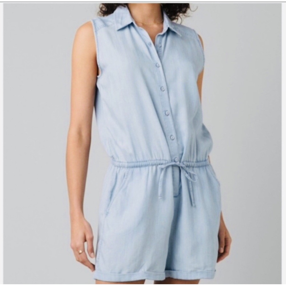 Prana Romper Denim Light Wash size Medium Button Front